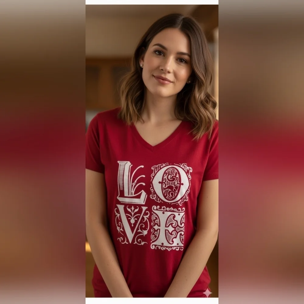 Celebrate Together Love Short Sleeve V-Neck Tee Size Lg (EUC) - Picture 1 of 13
